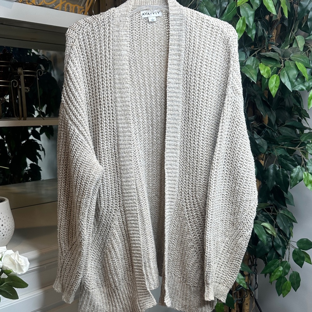 GUC Ava & Viv Women's Beige Open-Front Cardigan, 1X